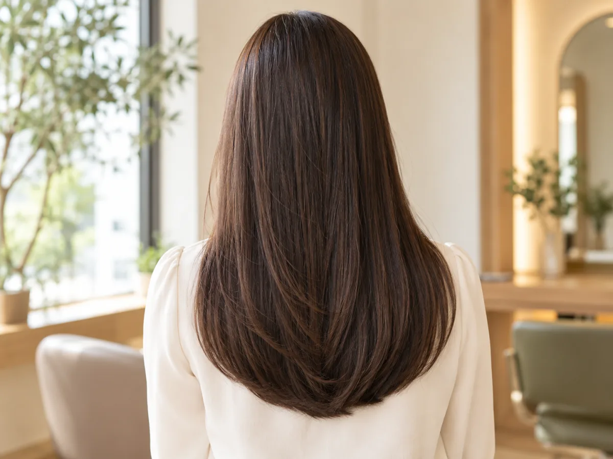 Illustration of smooth dark brown hair with softly curved ends